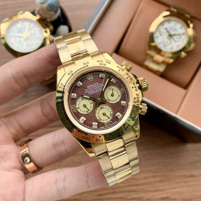 Rolex Daytona 904L Steel 40mm Six Hands Chronograph Gold Oyster Band White/Black/Brown Face Watch